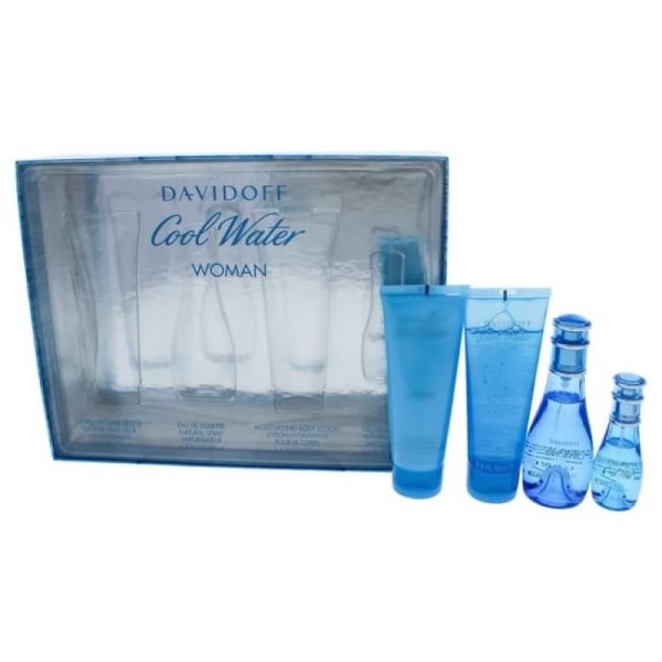 Cool Water by Davidoff for Women - 4 Pc Gift Set 1.7oz EDT Spray, 2.5oz Gentle Shower Breeze, 2.5oz Moisturizing Body Lotion, 0.5oz EDT Spray Sale