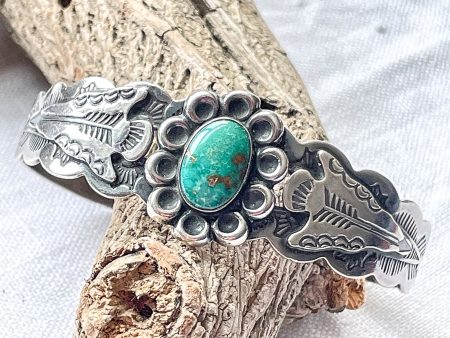 Vintage Fred Harvey IH Coin Silver Turquoise Cuff Bracelet, Stamped Arrows 15.4 Grams For Discount