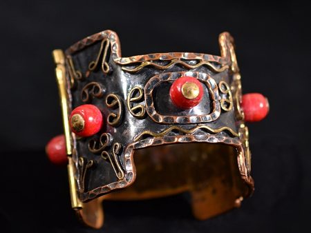 Stunning Vintage Casa Maya Copper Mixed Metal Statement Bracelet, Signed Mexico For Discount