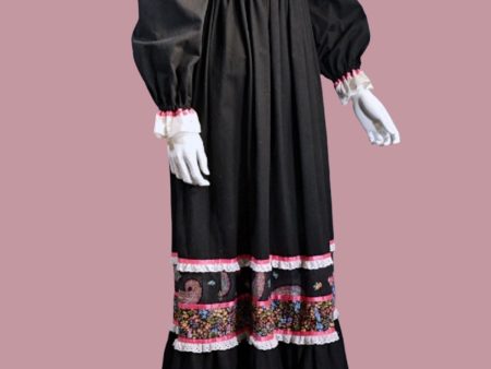 Vintage 70s Gunne Sax Style Cottagecore Black Floral Prairie Dress S Fashion