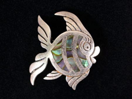 Vintage 40s Taxco Sterling Silver Abalone Fish Brooch Signed PC Pedro Castillo 4.8 Grams Fashion