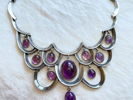 RARE Antonio Pineda 970 Silver Necklace with Amethyst Drops, Taxco Mexico Online Hot Sale