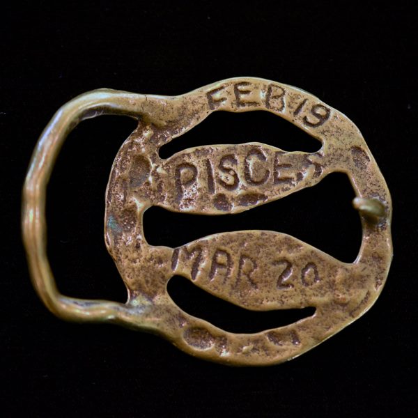 SOLD Vintage 70s Pisces Zodiac Solid Brass Belt Buckle For Discount