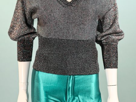 Vintage 70s Metallic Sparkle Sweater Batwing Sleeves S Online Hot Sale