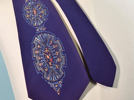 Vintage 40s 50s Mens Purple Hand Painted Necktie, MCM Film Noir Tie Online now