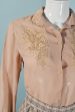 Vintage 70s Taupe Embroidered Blouse Hot on Sale