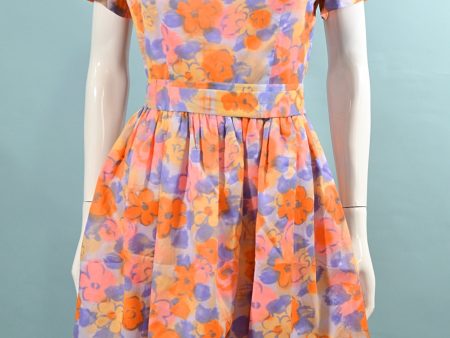 60s Bright Floral Print Mini Dress + Matching Belt S M Discount