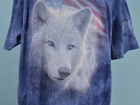 Wolf + American Flag Patriotic Tie Dye T Shirt by The Mountain 2XL Sale