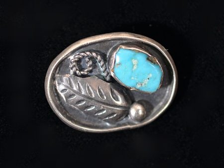 Signed Platero Navajo Old Pawn Sterling Turquoise Brooch, Vintage 70s, 7.7 Grams Cheap