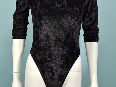 Vintage Black Crushed Velvet Bodysuit, 80s Sexy Leotard Body Wear S Supply