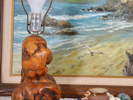 Vintage 60s 70s Burl Wood Lamp, Hand Crafted Handmade OOAK Supply