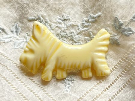 Vintage 20s 30s Cream Lucite Small Dog Brooch Fashion