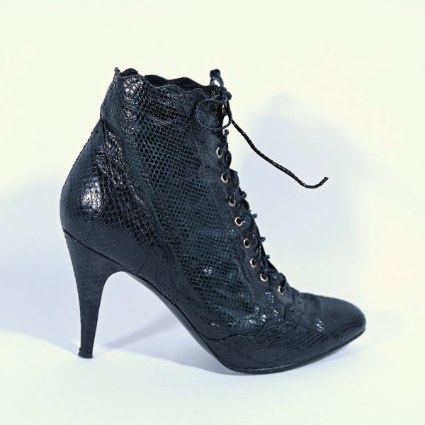 Vintage Black Snakeskin Ankle Boots, Sexy Goth Witchy High Heel Booties, The Wild Pair 8.5 Online now