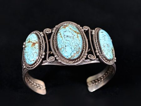 Vintage 1940s Navajo #8 Turquoise Silver Native American Cuff Bracelet 59.5 Grams Cheap