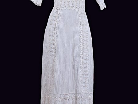 Gorgeous Antique White Lace Edwardian Dress, Day or Wedding Maxi Dress For Sale