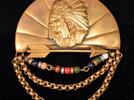 Vintage Joseff of Hollywood Brooch, American Indian w Arrow Beads Headdress Pin For Sale