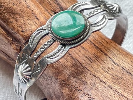 Vintage 40s Silver Turquoise Fred Harvey Era Bracelet, Small Wrist 14.1 Grams For Cheap