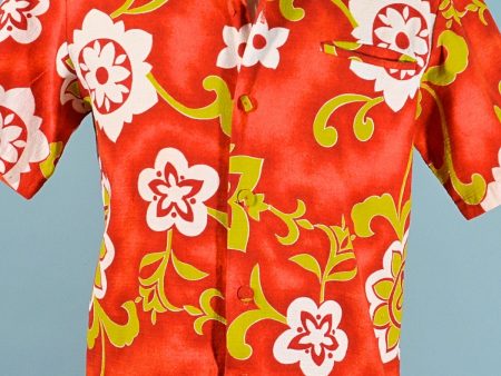 Vintage 70s Hawaiian Aloha Shirt, Bold Floral Print by Pacific Isle, Slim Fit XS S Sale