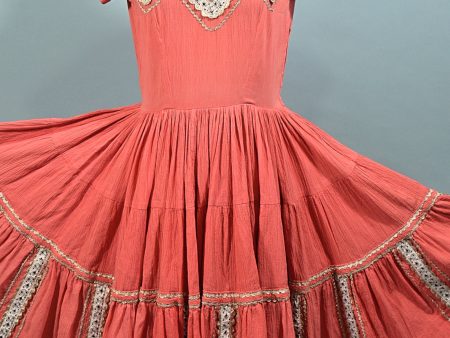 Vintage 50s Southwestern Patio Dress, Boho Square Dance Crepe Dress, M Hot on Sale