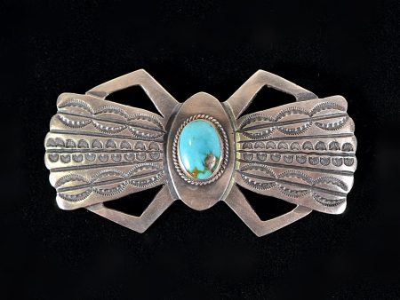 Large Navajo Sterling Silver Turquoise Brooch Pin, MC Martha Cayatineto 23.4 Grams For Discount