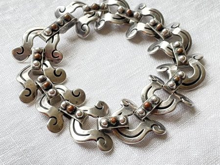 Vintage Antonio Pineda 980 Silver Copper Bracelet, Taxco Silver 8 1 4  L Fashion