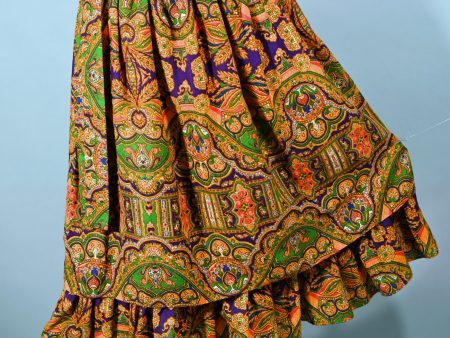 70s Gypsy Ruffle Skirt, Bohemian Paisley Print by Ellen Tracy 5 S Discount