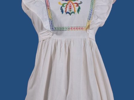 Vintage 60s Cottagecore Apron Pinafore Maxi Dress, Embroidery & Ruffles S For Cheap