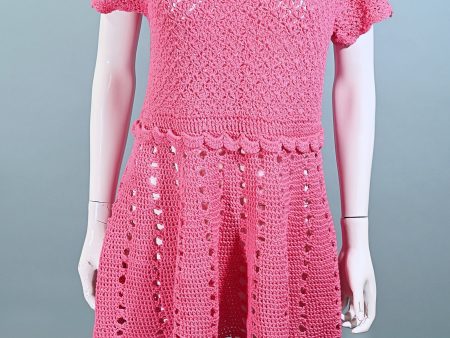 Vintage 60s MOD Hot Pink Crochet Mini Dress Online Hot Sale