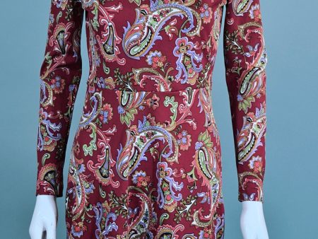 Vintage 60s Burgundy Paisley Mini Dress S Online Hot Sale