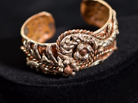 Vintage Brutalist Copper Repousse Bracelet, Artisan Hand Crafted Made in Mexico Online Sale