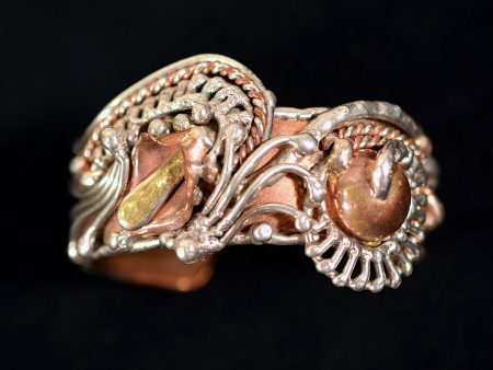 Vintage Artisan Brutalist Copper Silver Cuff Bracelet, Made in Mexico Online now