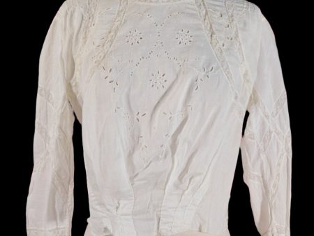 Antique Edwardian Victorian White Cotton & Lace Blouse Hot on Sale