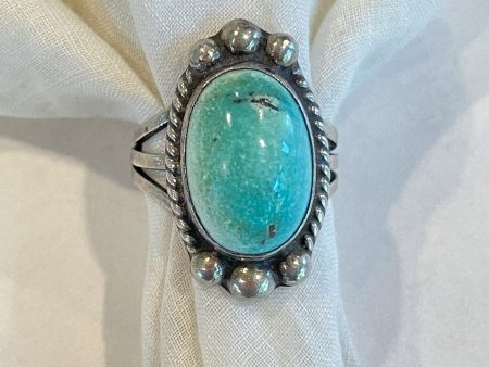 Vintage Native American Silver Turquoise Ring, Southwestern Jewelry Size 7 1 2 Online Sale