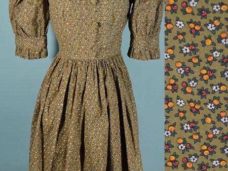 Vintage 40s 50s Green Calico Print Prairie Dress S Supply