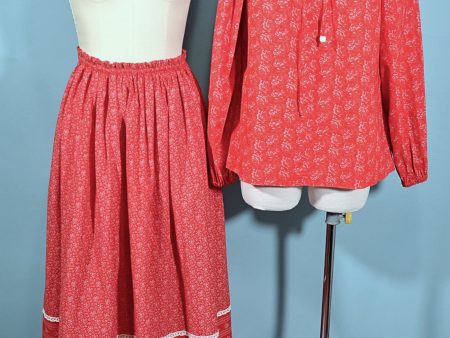 Vintage 70s Cottagecore Prairie Skirt & Top, Calico Hippie 2 Piece Set S M Fashion