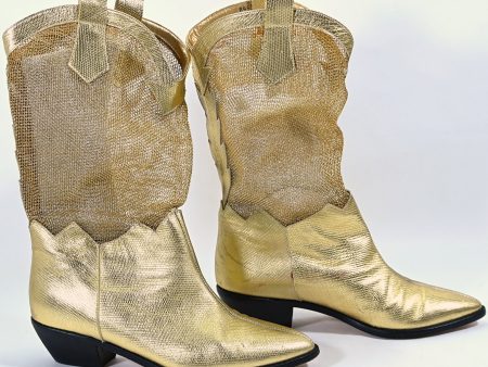 SOLD Vintage Gold Mesh Faux Reptile Slouchy Western Boots Size 6.5 Online Hot Sale