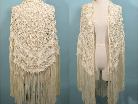 SOLD Macrame Ribbon Fringe Shawl, Crochet Gypsy Boho Wrap Supply