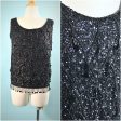 Vintage Black Sequin Beaded Top, 60s GO GO Sparkle Top Online Sale