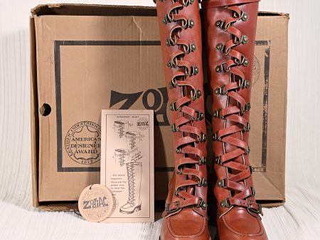 SOLD Vintage 70s Lace Up Leather Boots, Zodiac Granny Campus Packer Boots Unworn in Original Box Marked 6M For Sale