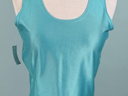 Vintage 80s Turquoise Spandex Crop Top, Sleeveless NWT Deadstock Unworn S M Online now