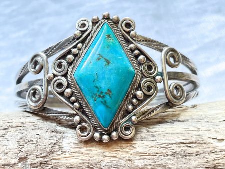 Vintage 1940s Silver Turquoise Navajo Bracelet 42.8 Grams on Sale