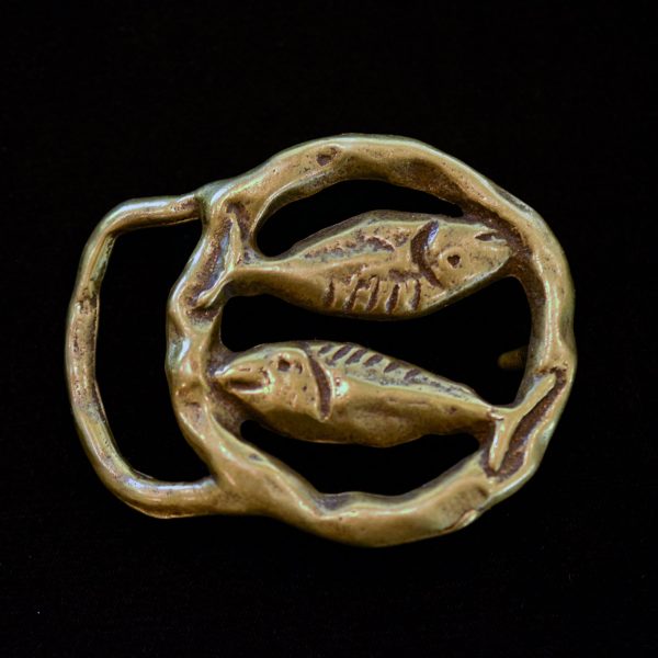 SOLD Vintage 70s Pisces Zodiac Solid Brass Belt Buckle For Discount