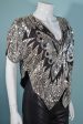 Vintage 70s Sequin Butterfly Top, Silver Boho Disco Art Deco Party Top on Sale