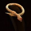 Vintage 70s Gold Tone Snake Coil Bracelet, Red Eyes M Fashion