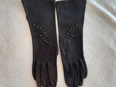 1940s Vintage Beaded Cotton Gloves, Brown Fancy Gloves SZ 6 Online now