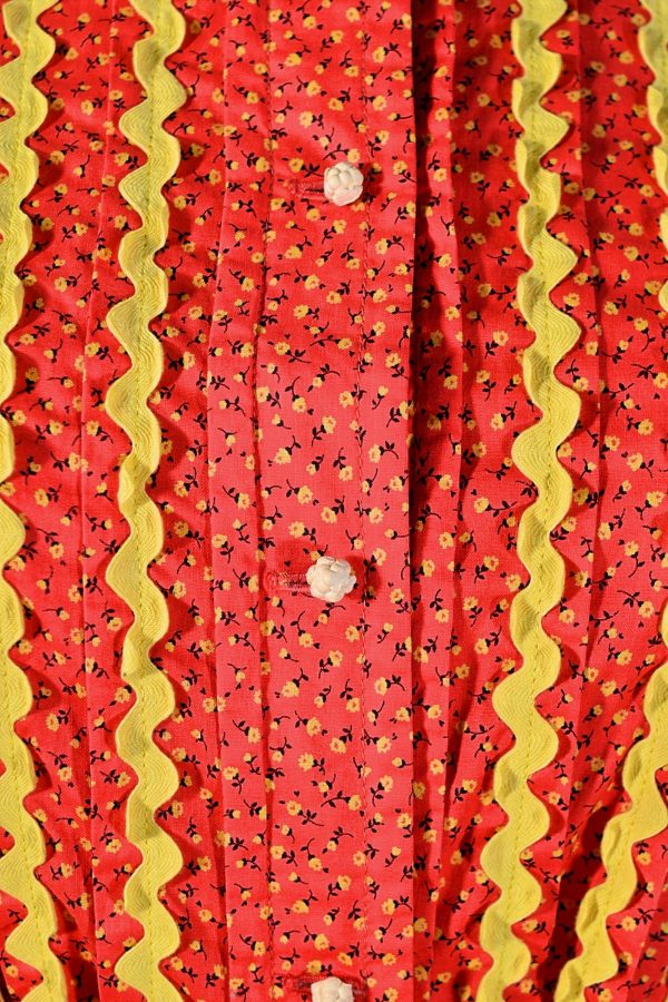 Vintage 60s Prairie Dress, Cottagecore Red Yellow Calico Print, Fern Violette SZ S Discount