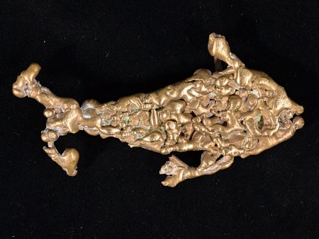 Vintage Brutalist Handmade Brass Drip Style Fish Belt Buckle, OOAK Modernist MCM 4.5  L Online now