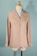 Vintage 70s Taupe Embroidered Blouse Hot on Sale