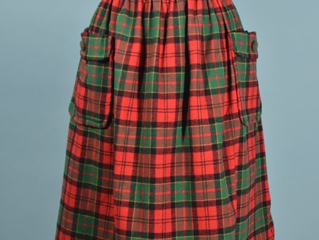 Vintage 60s Red Green Black Wool Tartan Plaid Mini Skirt +Pockets M Sale