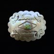 Vintage Native American Stamped Brooch, Silver Turquoise Concho Pin Cheap